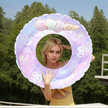 Sanrio Cartoon Inflatable Swimming Ring, Four Styles Available, Durable PVC Material, Perfect For Outdoor Pools, Beaches, Parties -- Holiday Gifts, Outdoor Swimming Accessories, Vibrant Pool Floats