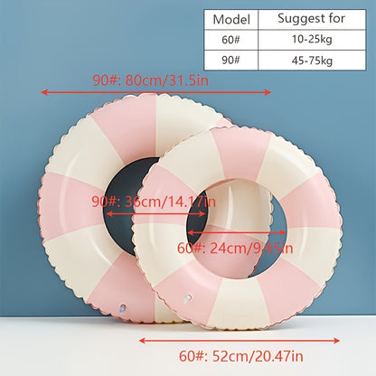 2pcs Durable Thick Swimming Rings for Adults & Family - Vintage Striped Pool Floats, Blue & Pink, Family Pool & Beach Party Essentials, Swimming Pool Accessories, Adult Water Fun, Playful Design, Comfortable Floatation