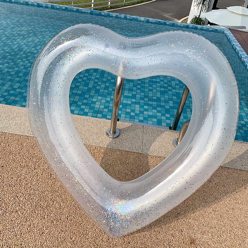 Heart Shape Swimming Ring With Sequin, Adult Thickened Swimming Ring Floating Bed, 35.43inch\u002F47.24inch