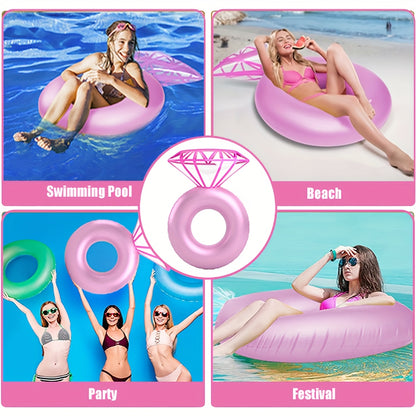 One PVC Swimming Ring, Inflatable Diamond Swim Float with Backrest Lounge Chair, Floating Bed Beach Pool Circle