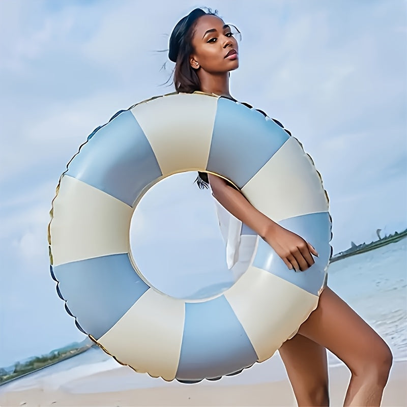2pcs Durable Thick Swimming Rings for Adults & Family - Vintage Striped Pool Floats, Blue & Pink, Family Pool & Beach Party Essentials, Swimming Pool Accessories, Adult Water Fun, Playful Design, Comfortable Floatation
