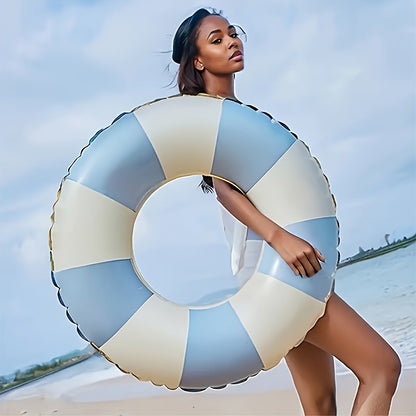 2pcs Durable Thick Swimming Rings for Adults & Family - Vintage Striped Pool Floats, Blue & Pink, Family Pool & Beach Party Essentials, Swimming Pool Accessories, Adult Water Fun, Playful Design, Comfortable Floatation