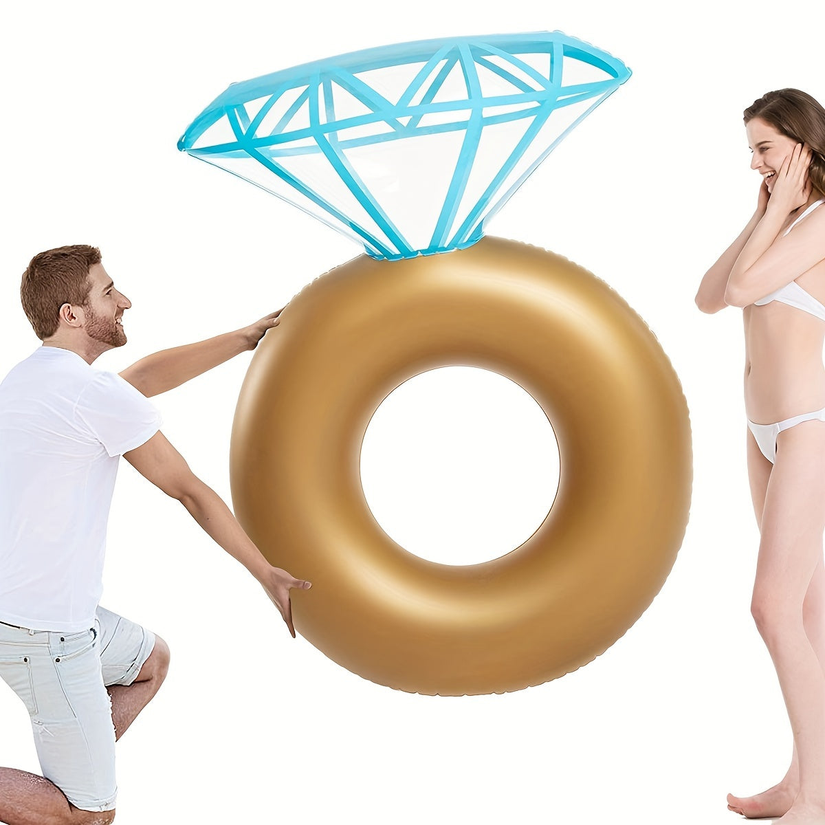 One PVC Swimming Ring, Inflatable Diamond Swim Float with Backrest Lounge Chair, Floating Bed Beach Pool Circle