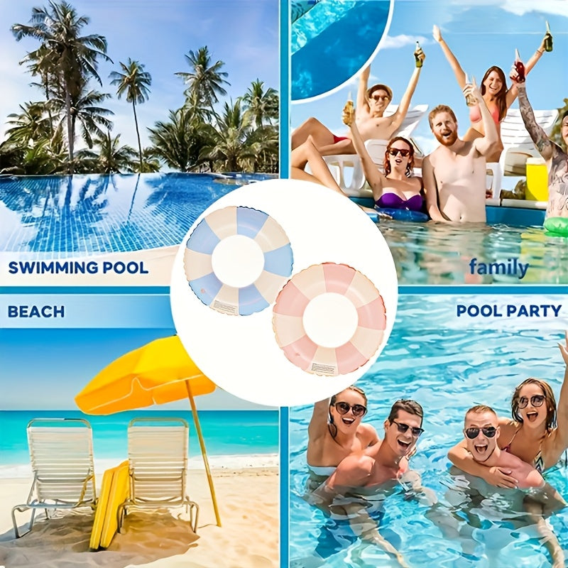 2pcs Durable Thick Swimming Rings for Adults & Family - Vintage Striped Pool Floats, Blue & Pink, Family Pool & Beach Party Essentials, Swimming Pool Accessories, Adult Water Fun, Playful Design, Comfortable Floatation