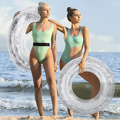 Deluxe Transparent Round Swim Ring for Adults - Durable, Thickened, Uncharged, PVC Swimming Circle with Enhanced Buoyancy - Suitable for Ages 14 and Up, Perfect Beach and Pool Accessory for Summer Fun