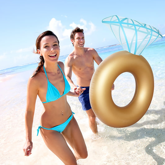 One PVC Swimming Ring, Inflatable Diamond Swim Float with Backrest Lounge Chair, Floating Bed Beach Pool Circle