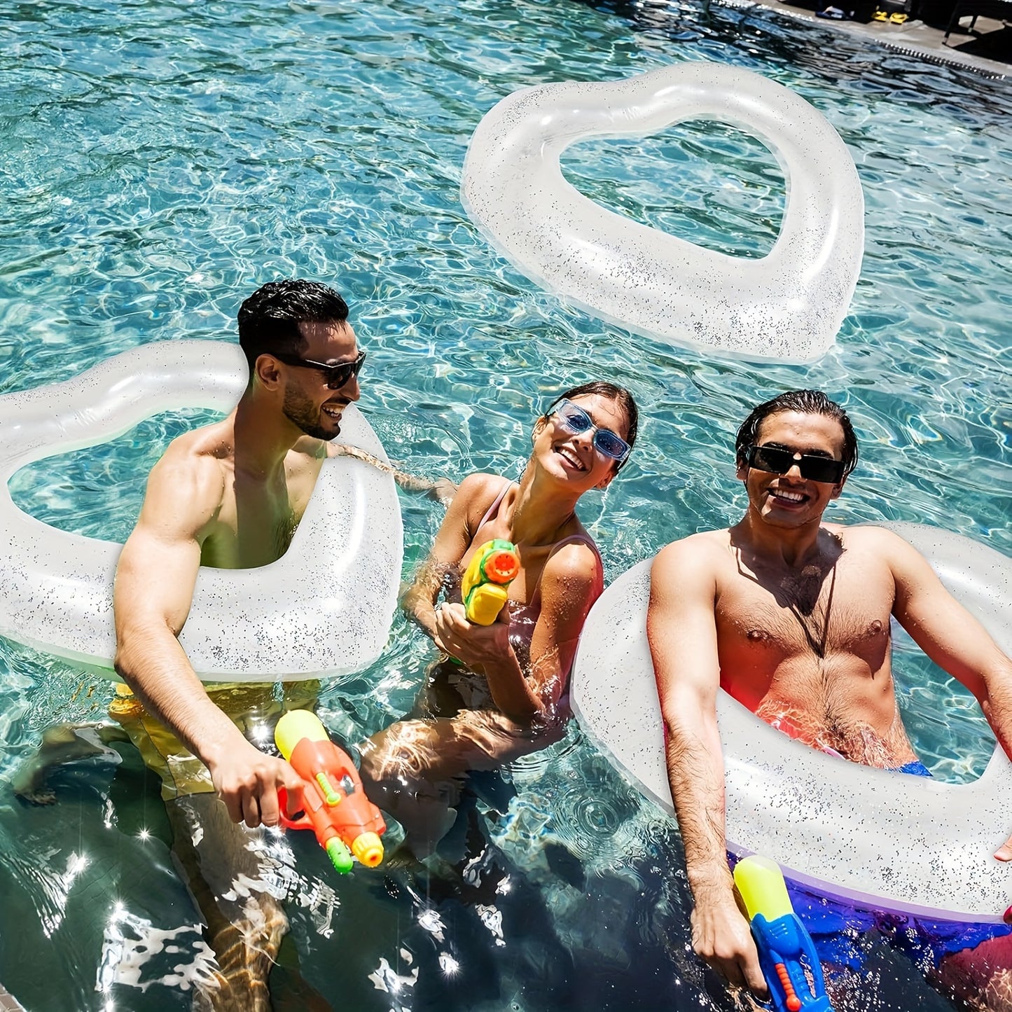 Heart Shape Swimming Ring With Sequin, Adult Thickened Swimming Ring Floating Bed, 35.43inch\u002F47.24inch