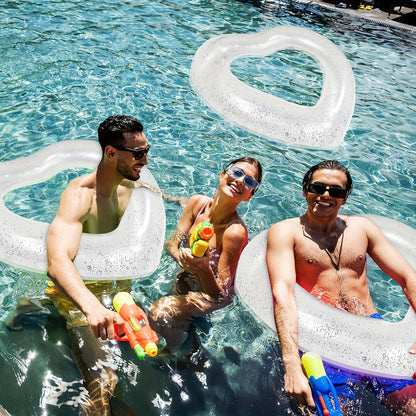 Heart Shape Swimming Ring With Sequin, Adult Thickened Swimming Ring Floating Bed, 35.43inch\u002F47.24inch